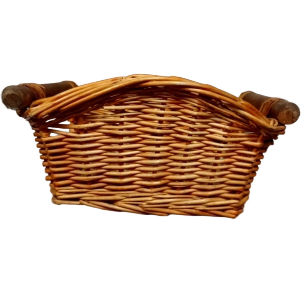 Golden Brown Wicker Basket Medium Wood Handles